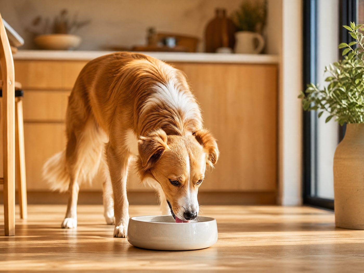 Pupwell powder being scooped onto a bowl of dog food